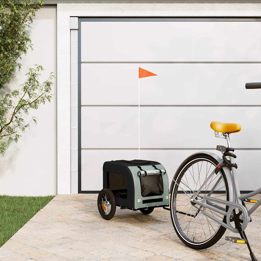 Hondenfietstrailer oxford stof en ijzer grijs en zwart