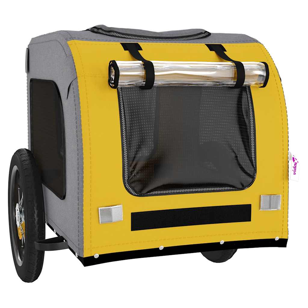 Hondenfietstrailer oxford stof en ijzer geel en grijs