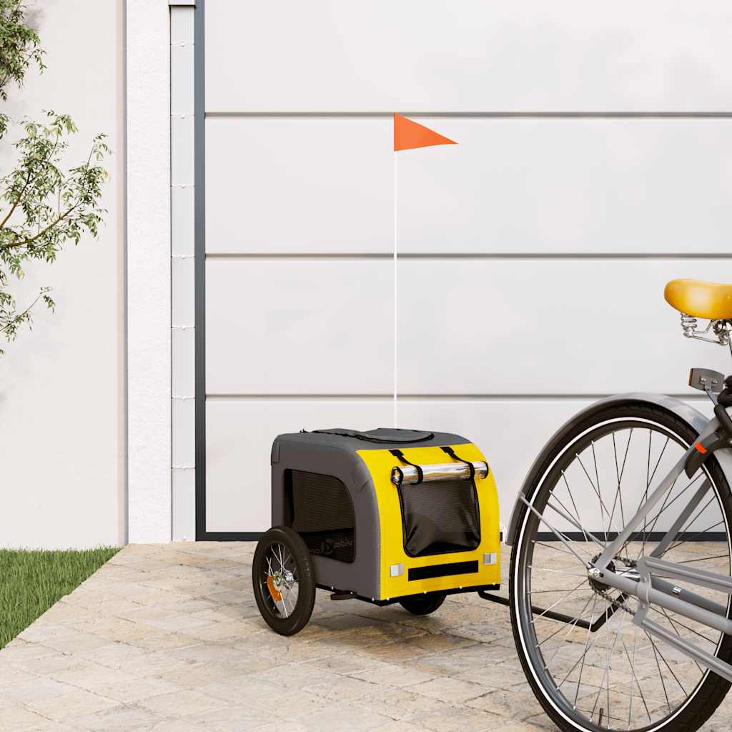 Hondenfietstrailer oxford stof en ijzer geel en grijs