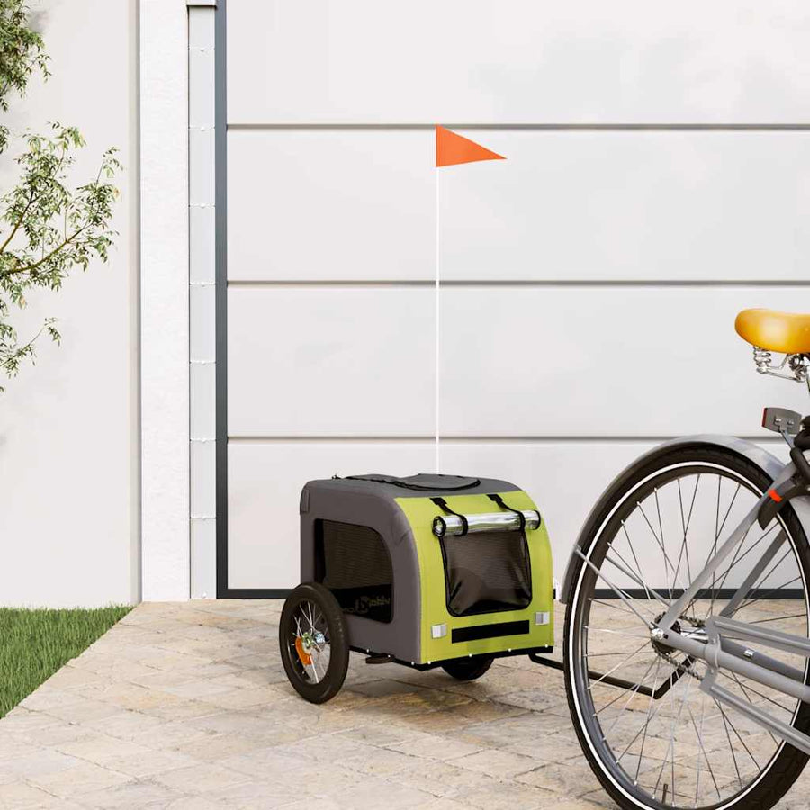 Hondenfietstrailer oxford stof en ijzer groen en grijs