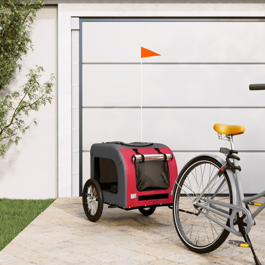 Hondenfietstrailer oxford stof en ijzer rood en grijs 125 x 64 x 66 cm Rood