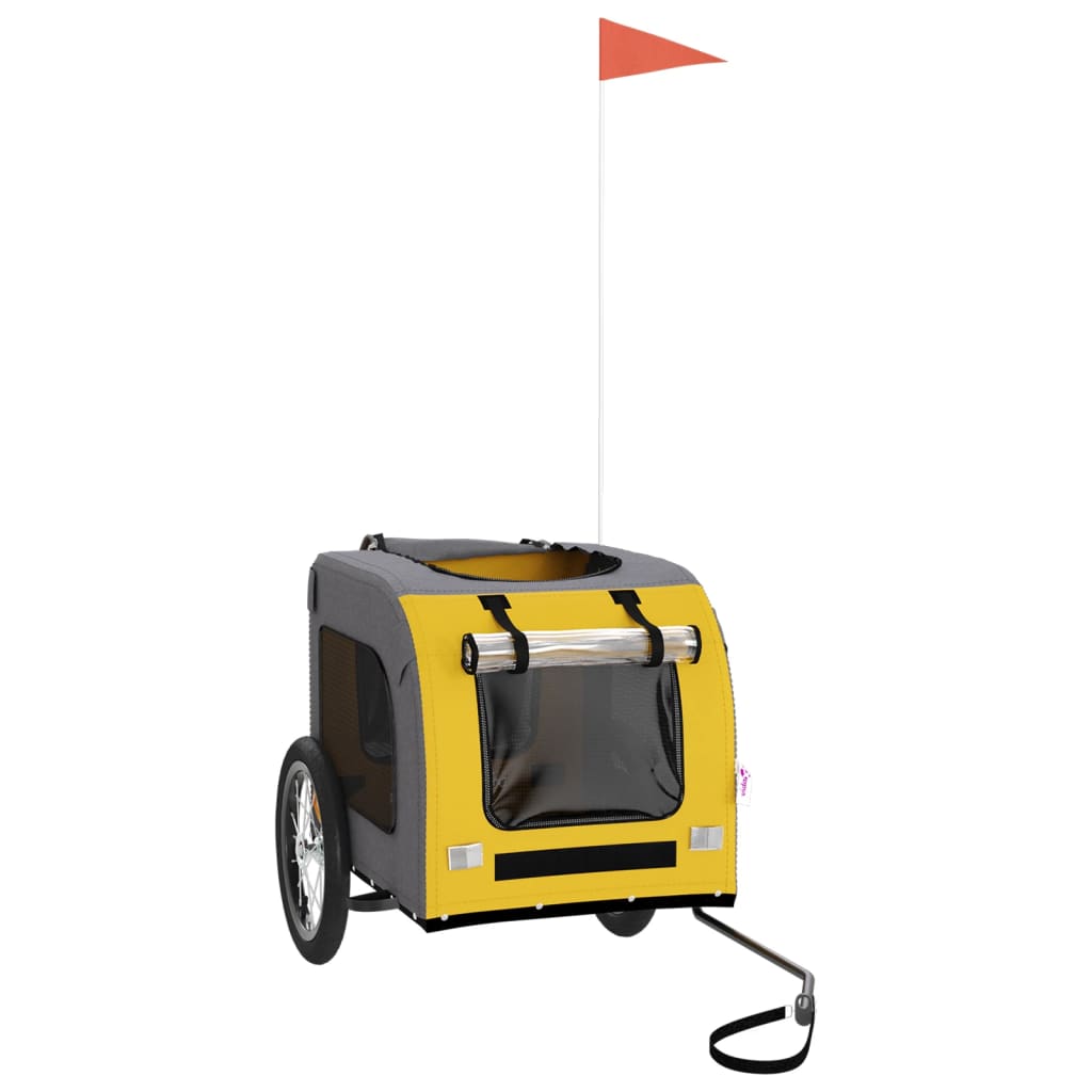 Hondenfietstrailer oxford stof en ijzer geel en grijs 125 x 64 x 66 cm Geel