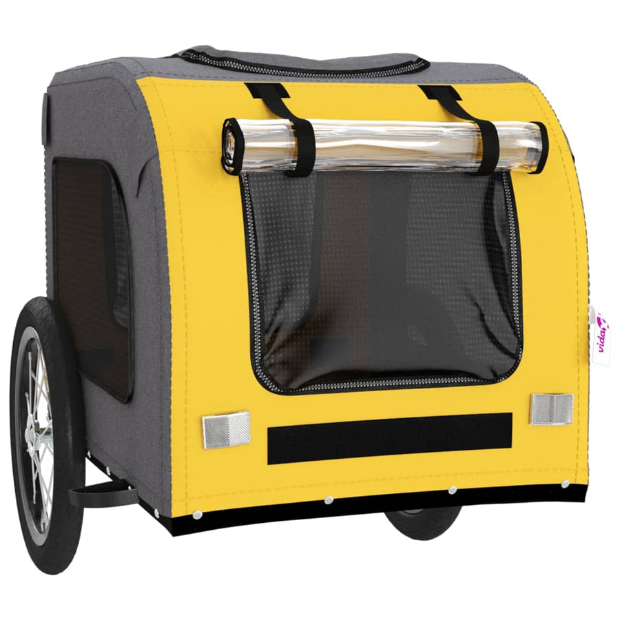 Hondenfietstrailer oxford stof en ijzer geel en grijs 125 x 64 x 66 cm Geel
