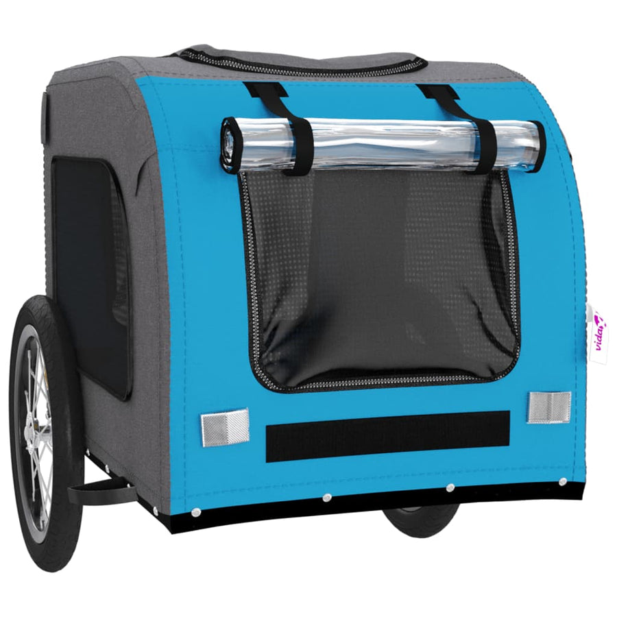 Hondenfietstrailer oxford stof en ijzer blauw en grijs 125 x 64 x 66 cm Blauw