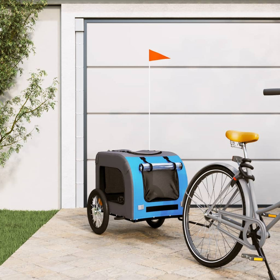 Hondenfietstrailer oxford stof en ijzer blauw en grijs 125 x 64 x 66 cm Blauw