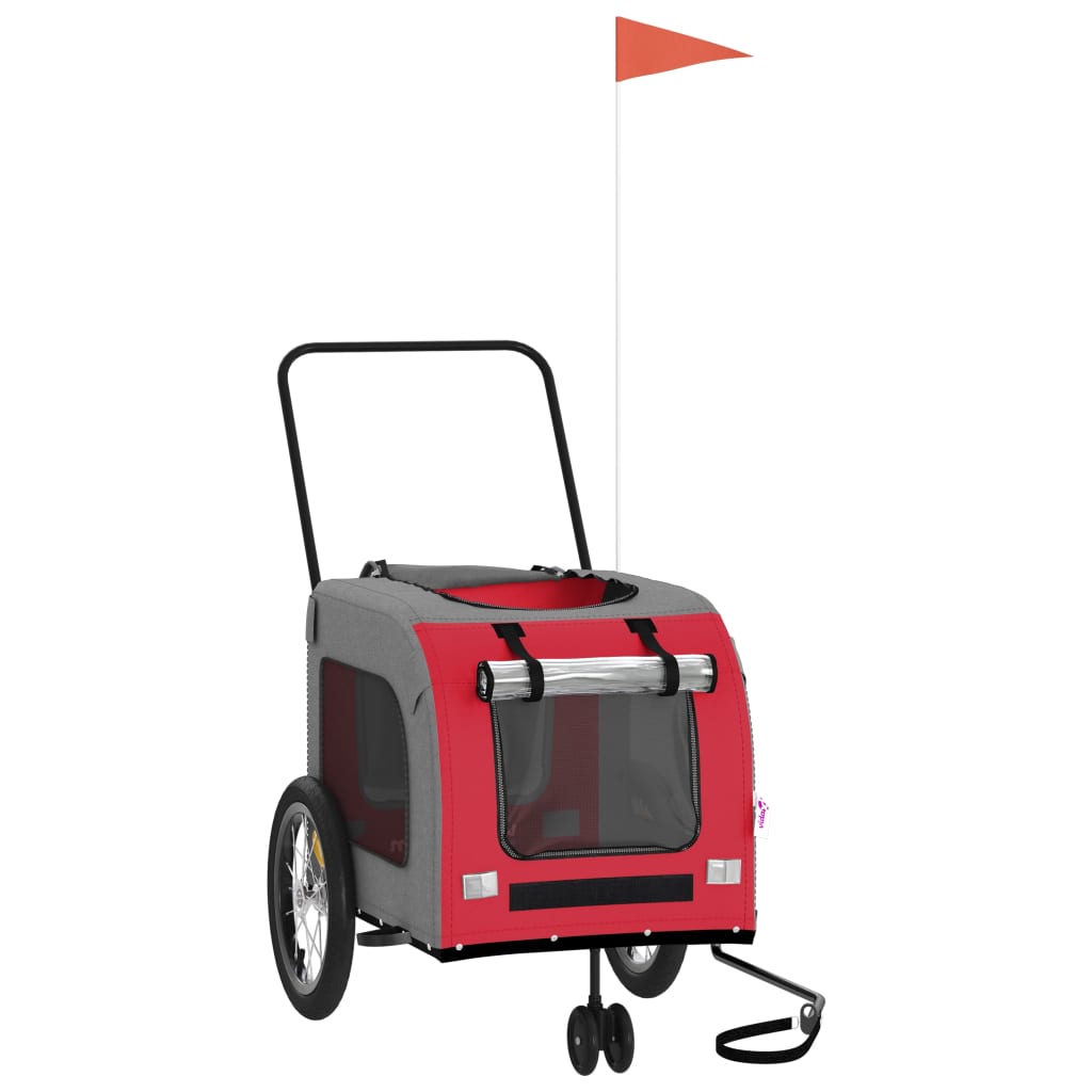 Hondenfietstrailer oxford stof en ijzer rood en grijs 63 x 121 x 65 cm Rood