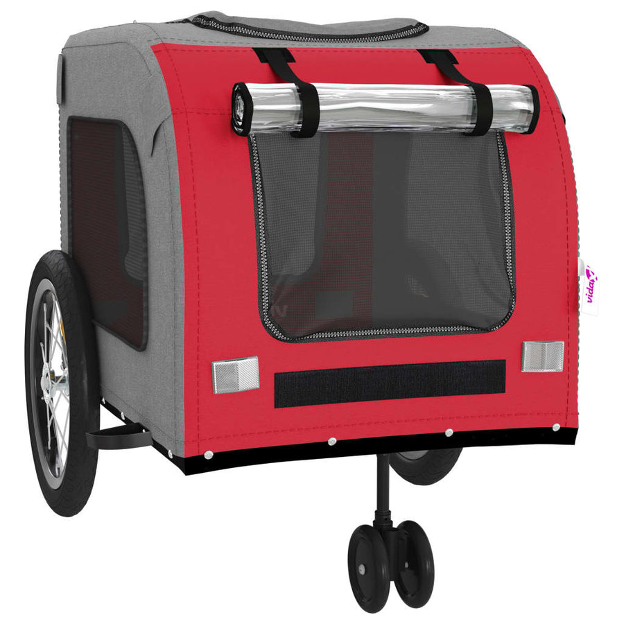 Hondenfietstrailer oxford stof en ijzer rood en grijs 63 x 121 x 65 cm Rood