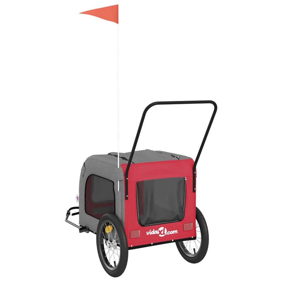 Hondenfietstrailer oxford stof en ijzer rood en grijs 63 x 121 x 65 cm Rood