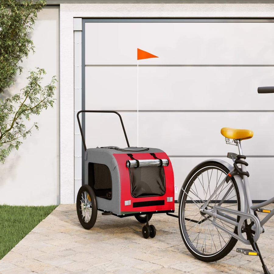 Hondenfietstrailer oxford stof en ijzer rood en grijs 63 x 121 x 65 cm Rood