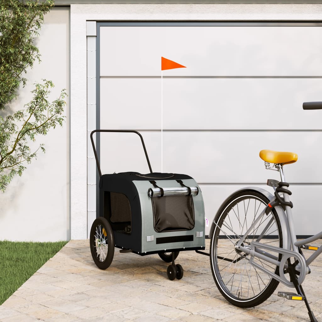 Hondenfietstrailer oxford stof en ijzer zwart en grijs 63 x 121 x 65 cm Zwart en grijs