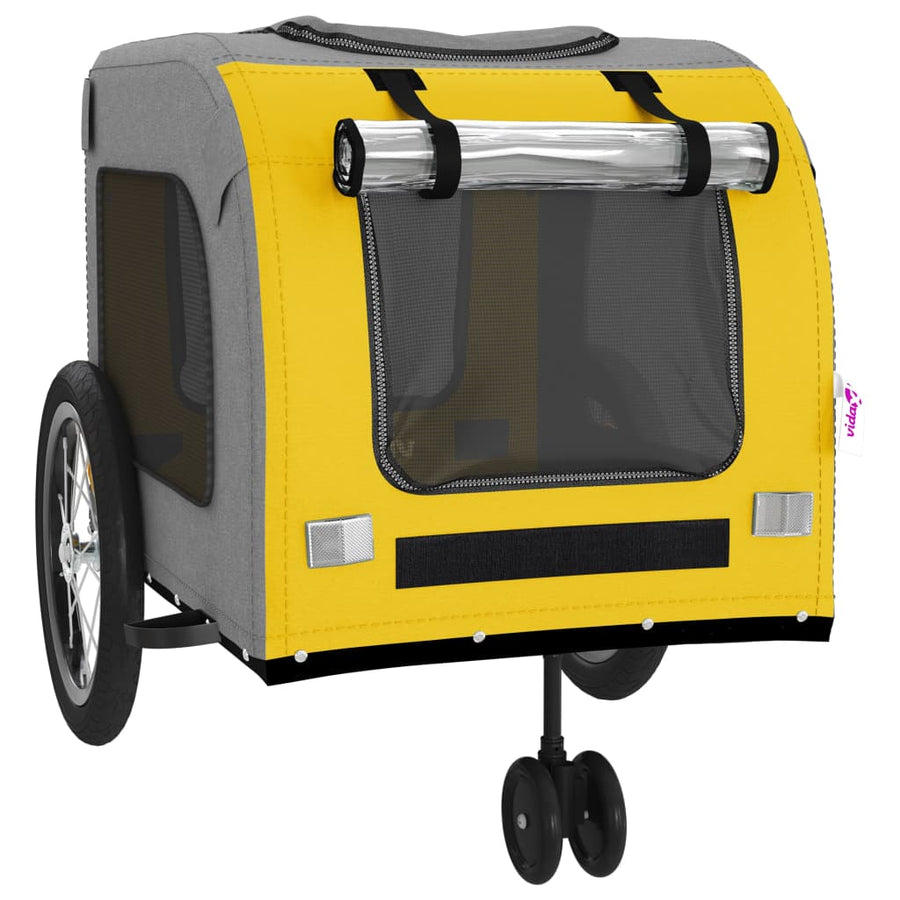 Hondenfietstrailer oxford stof en ijzer geel en grijs 63 x 121 x 65 cm Geel