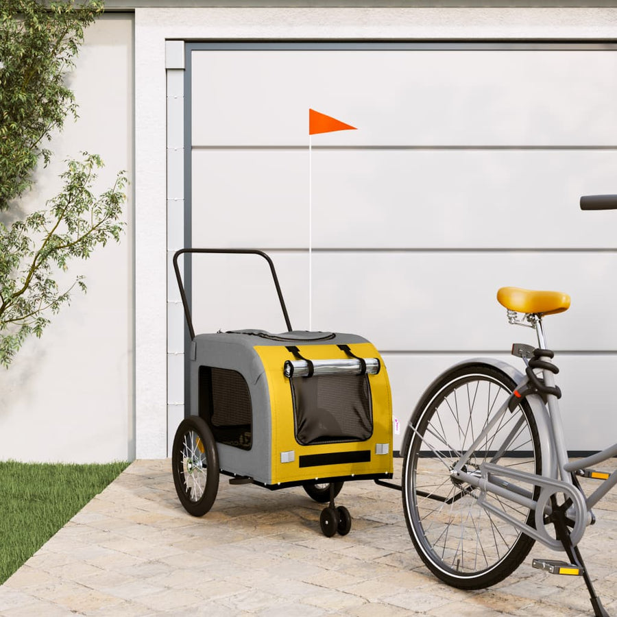 Hondenfietstrailer oxford stof en ijzer geel en grijs 63 x 121 x 65 cm Geel