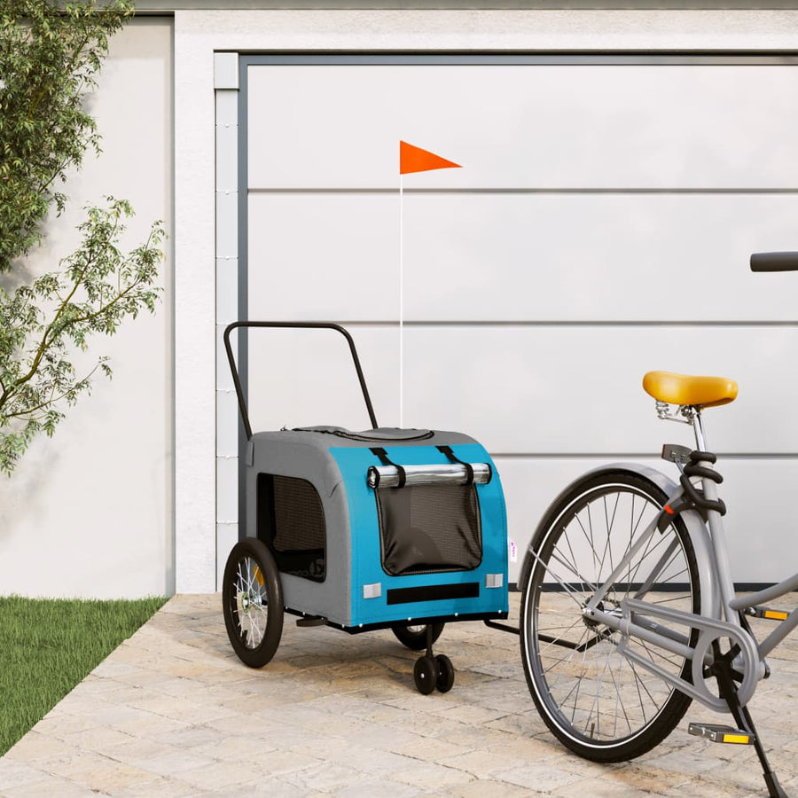 Hondenfietstrailer oxford stof en ijzer blauw en grijs 63 x 121 x 65 cm Blauw
