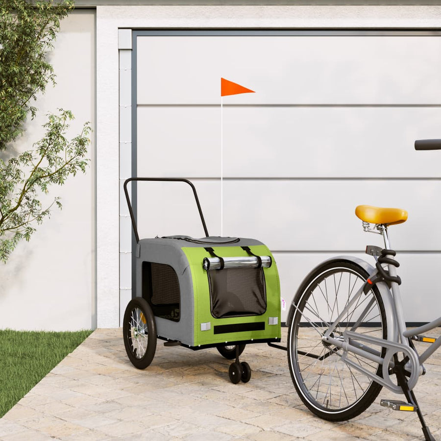 Hondenfietstrailer oxford stof en ijzer groen en grijs 63 x 121 x 65 cm Groen