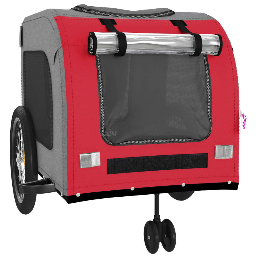 Hondenfietstrailer oxford stof en ijzer rood en grijs 68 x 134 x 73 cm Rood