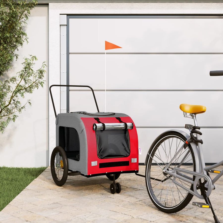 Hondenfietstrailer oxford stof en ijzer rood en grijs 68 x 134 x 73 cm Rood