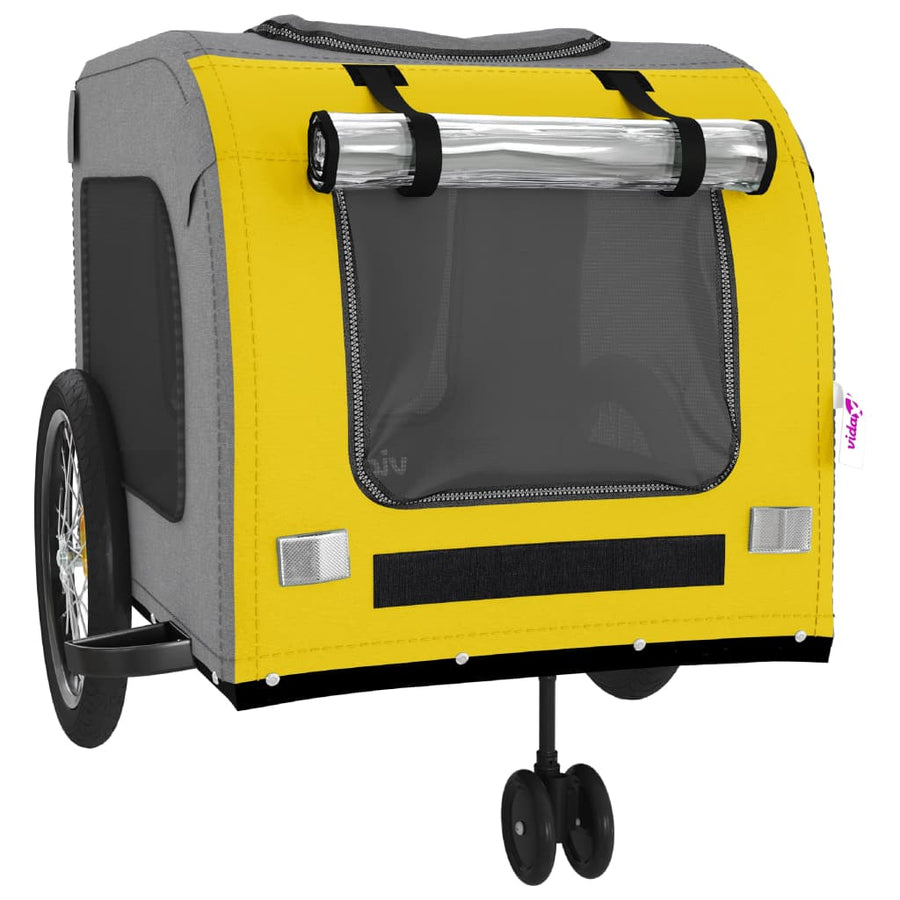 Hondenfietstrailer oxford stof en ijzer geel en grijs 68 x 134 x 73 cm Geel