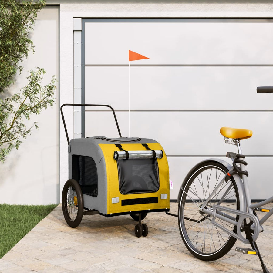 Hondenfietstrailer oxford stof en ijzer geel en grijs 68 x 134 x 73 cm Geel