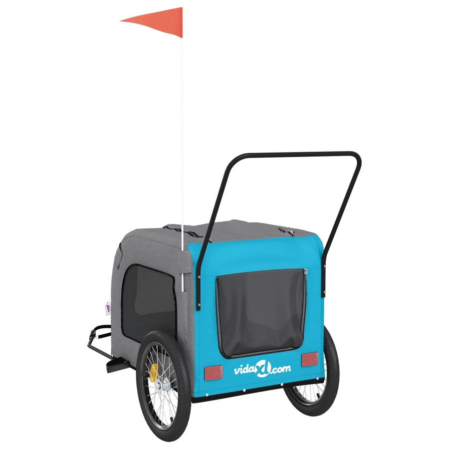 Hondenfietstrailer oxford stof en ijzer blauw en grijs 68 x 134 x 73 cm Blauw