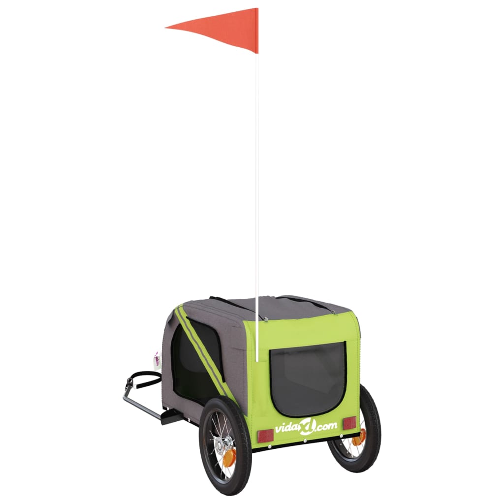 Hondenfietstrailer oxford stof en ijzer groen en grijs