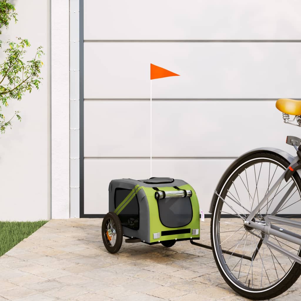 Hondenfietstrailer oxford stof en ijzer groen en grijs