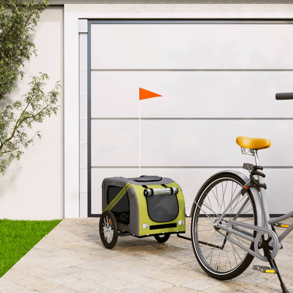Hondenfietstrailer oxford stof en ijzer groen en grijs