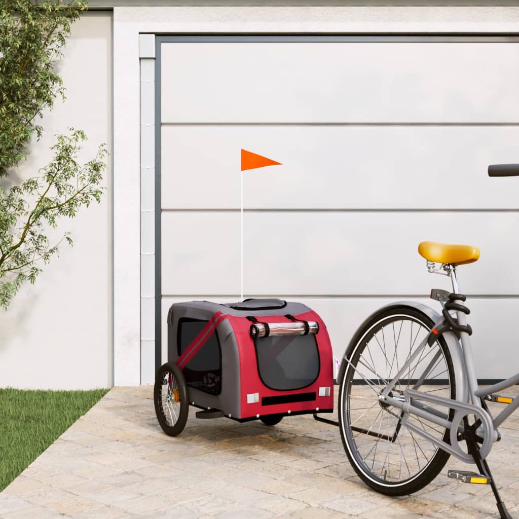 Hondenfietstrailer Oxford Stof En Ijzer En Grijs 133.5 x 69 x 73.5 cm Rood