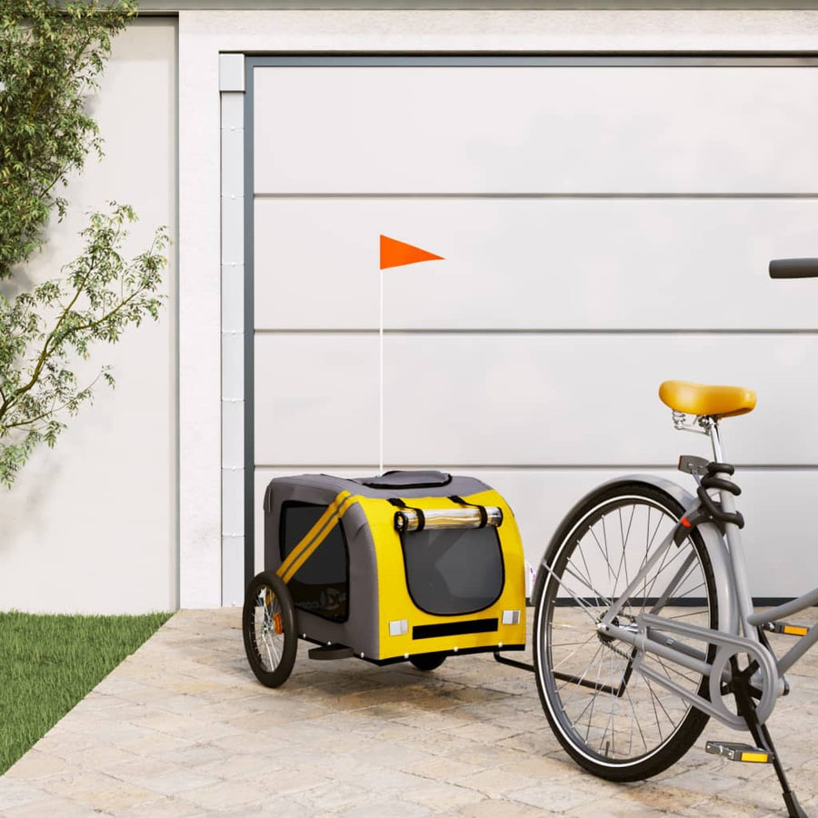 Hondenfietstrailer Oxford Stof En Ijzer Geel En Grijs