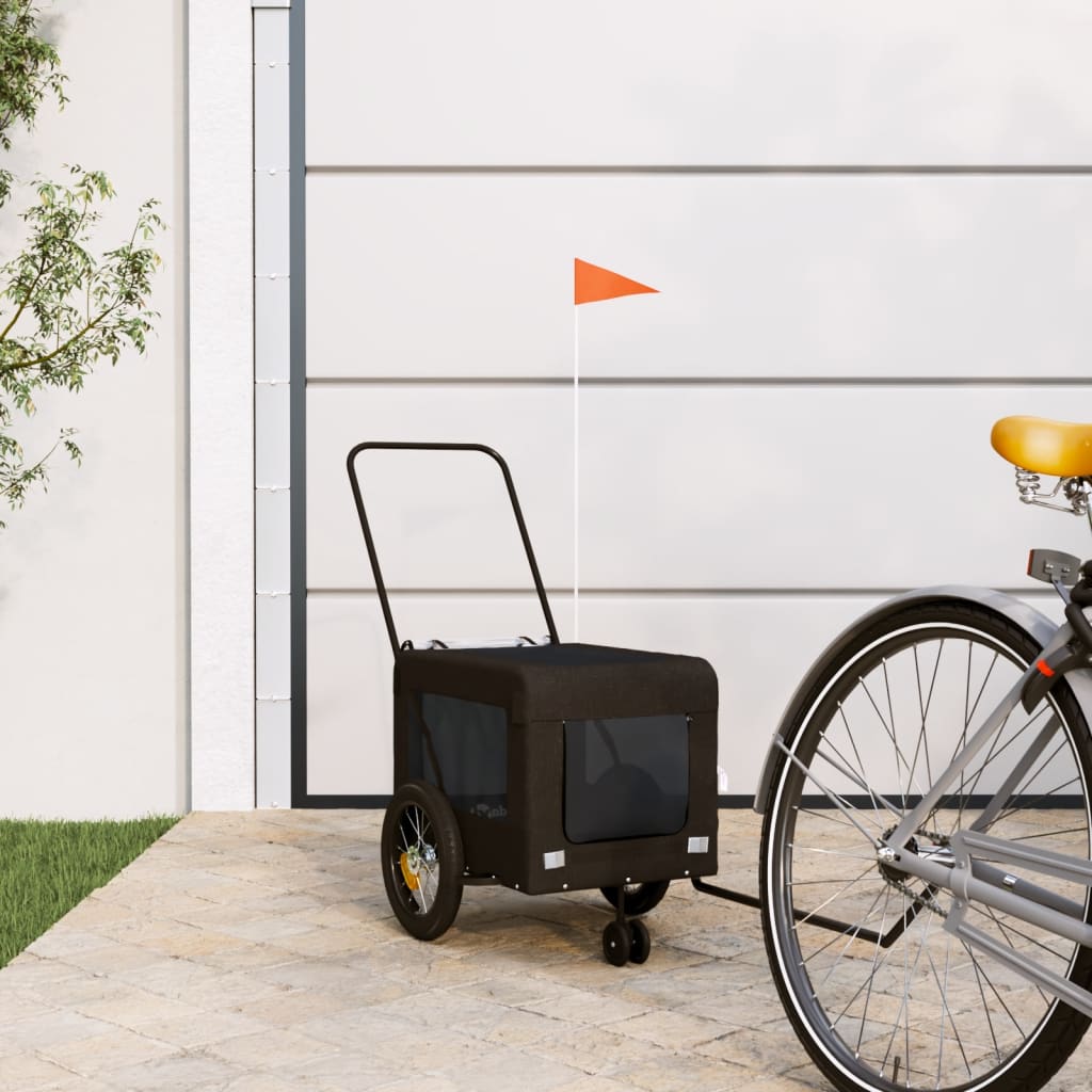 Hondenfietstrailer oxford stof en ijzer zwart