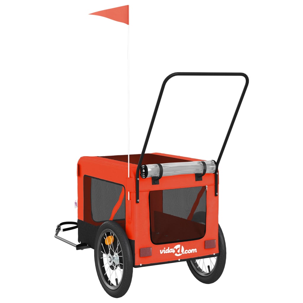 Hondenfietstrailer oxford stof en ijzer oranje en zwart
