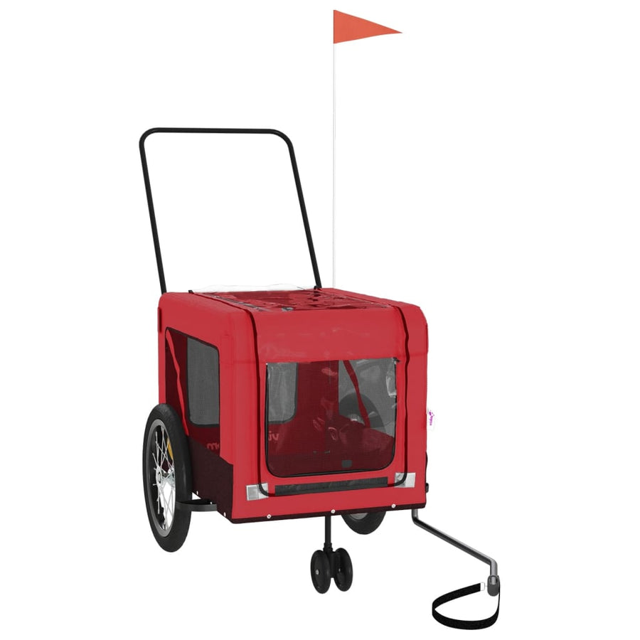 Hondenfietstrailer oxford stof en ijzer rood en zwart