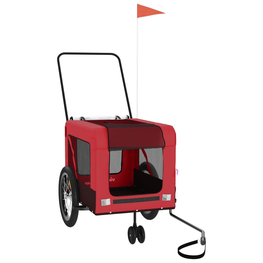 Hondenfietstrailer oxford stof en ijzer rood en zwart