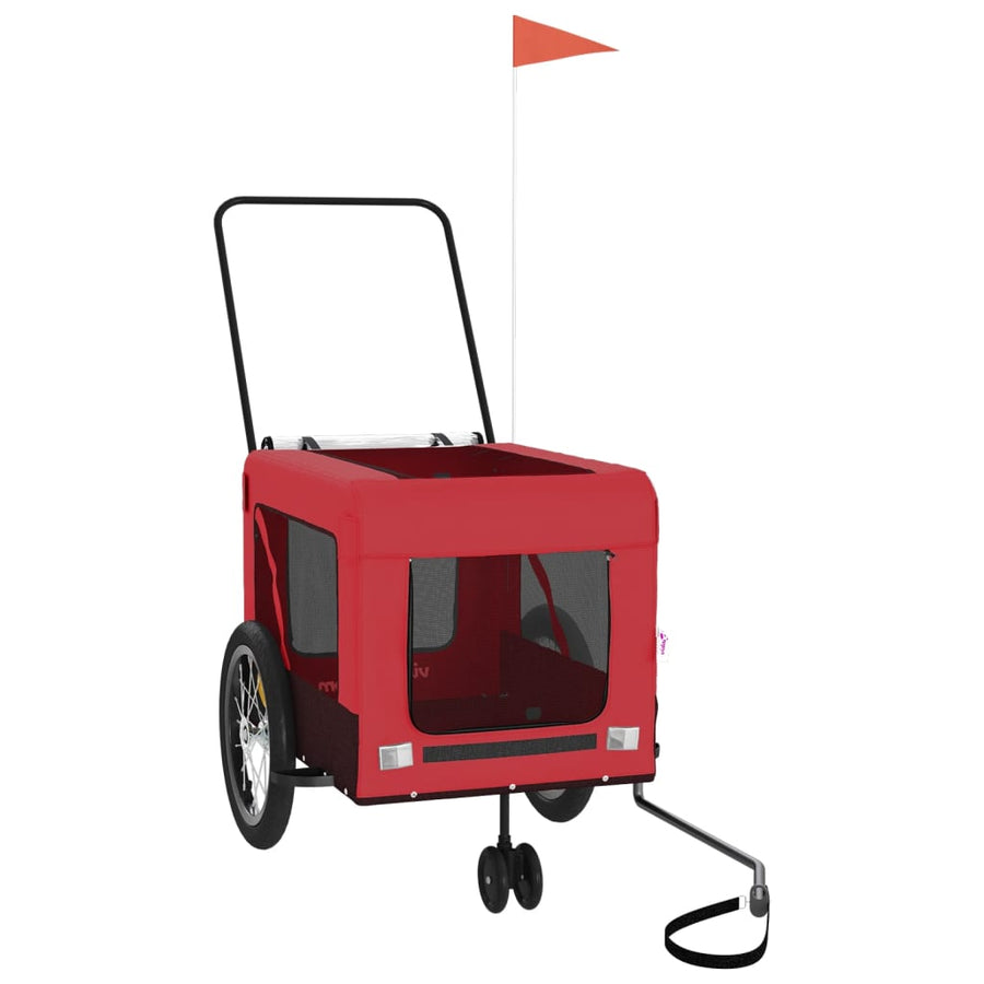 Hondenfietstrailer oxford stof en ijzer rood en zwart