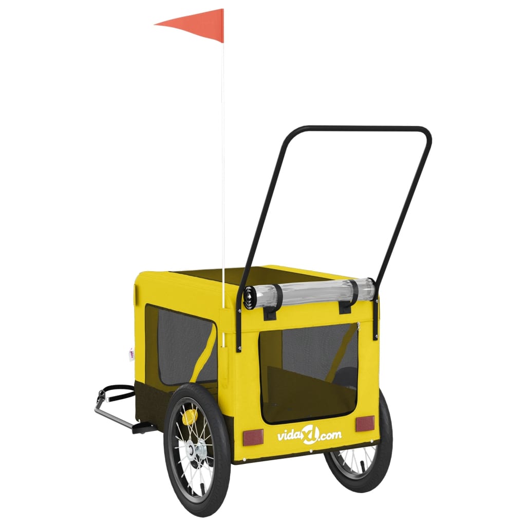 Hondenfietstrailer oxford stof en ijzer geel en zwart