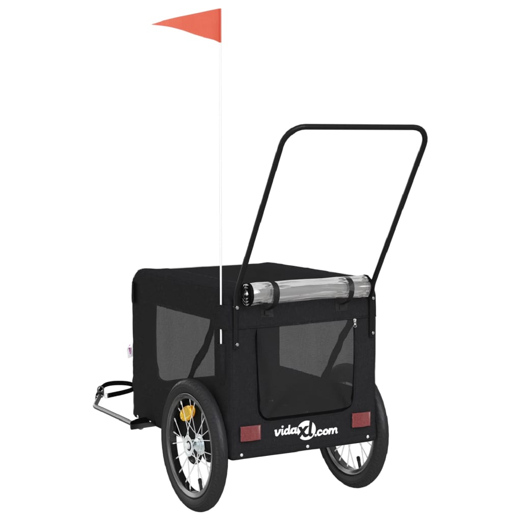 Hondenfietstrailer oxford stof en ijzer zwart