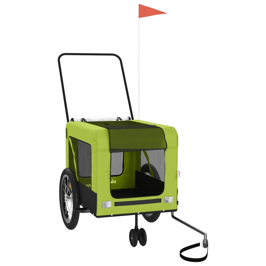 Hondenfietstrailer oxford stof en ijzer groen en zwart 123 x 63 x 66 cm Groen