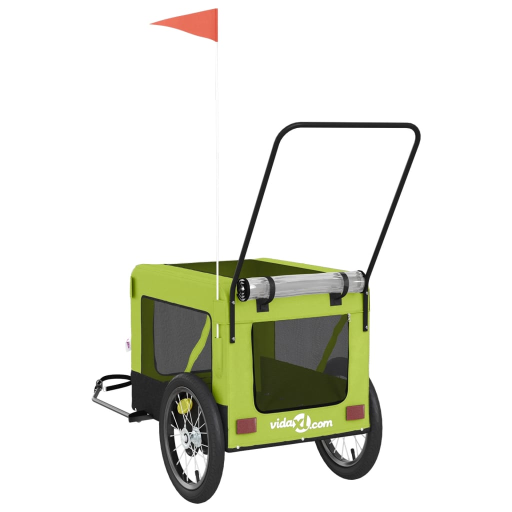 Hondenfietstrailer oxford stof en ijzer groen en zwart 123 x 63 x 66 cm Groen