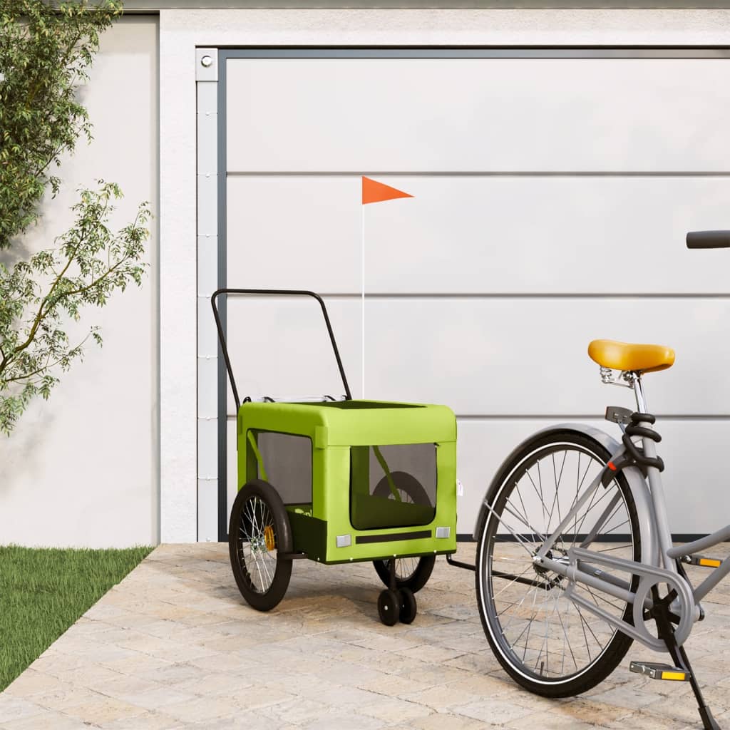 Hondenfietstrailer oxford stof en ijzer groen en zwart 123 x 63 x 66 cm Groen