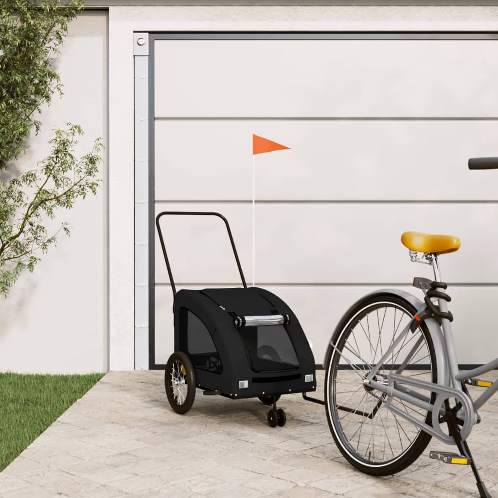 Hondenfietstrailer oxford stof en ijzer zwart