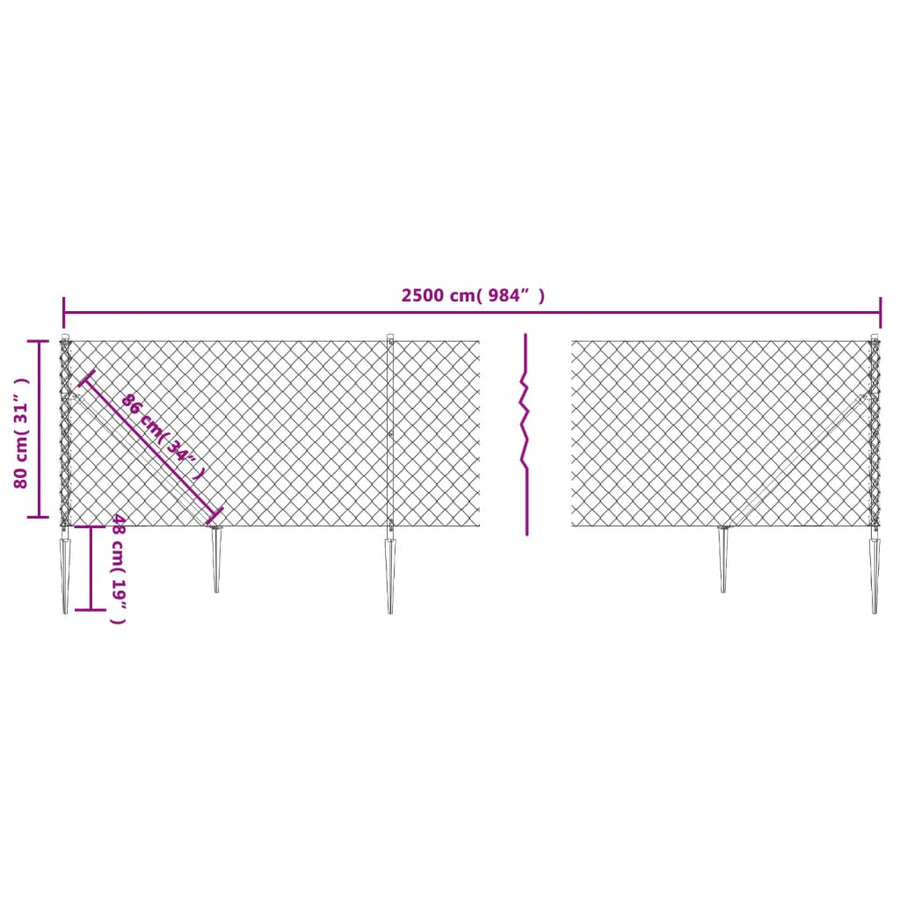 Gaashek met grondankers 0,8x25 m antracietkleurig 0.8 x 25 m Antraciet