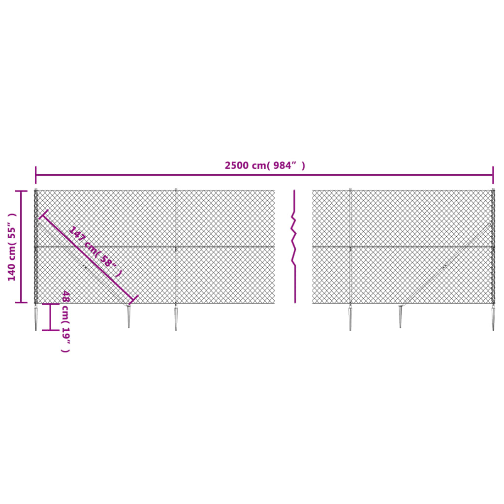 Gaashek met grondankers 1,4x25 m antracietkleurig 1.4 x 25 m Antraciet