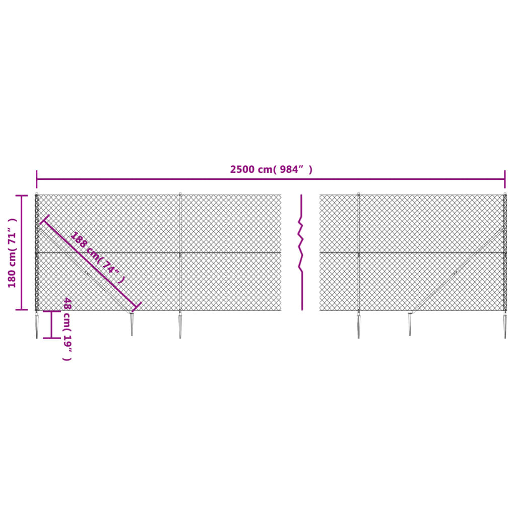 Gaashek met grondankers 1,8x25 m antracietkleurig 1.8 x 25 m Antraciet