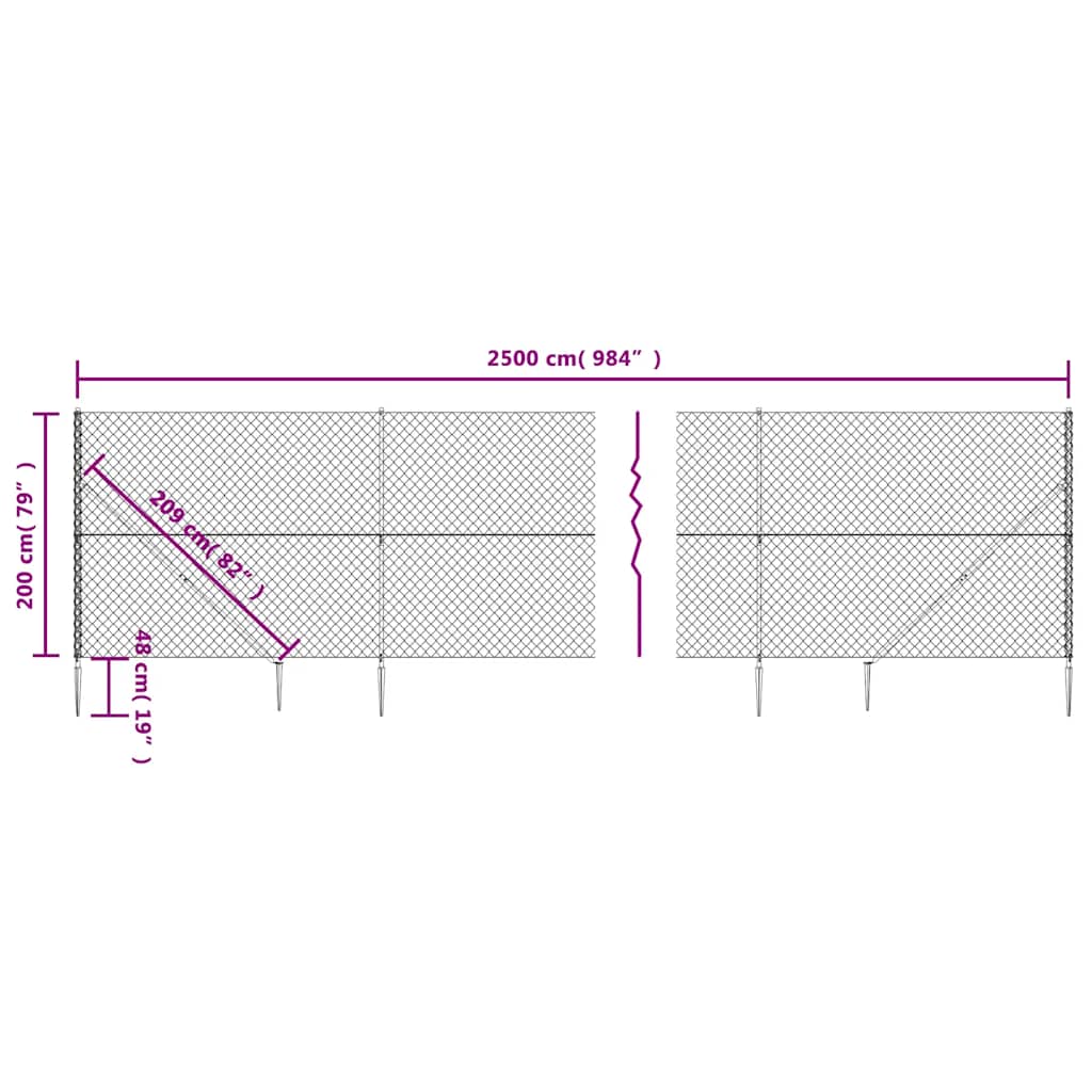 Gaashek met grondankers 2x25 m antracietkleurig