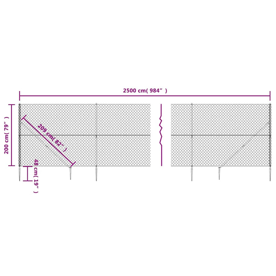 Gaashek met grondankers 2x25 m antracietkleurig