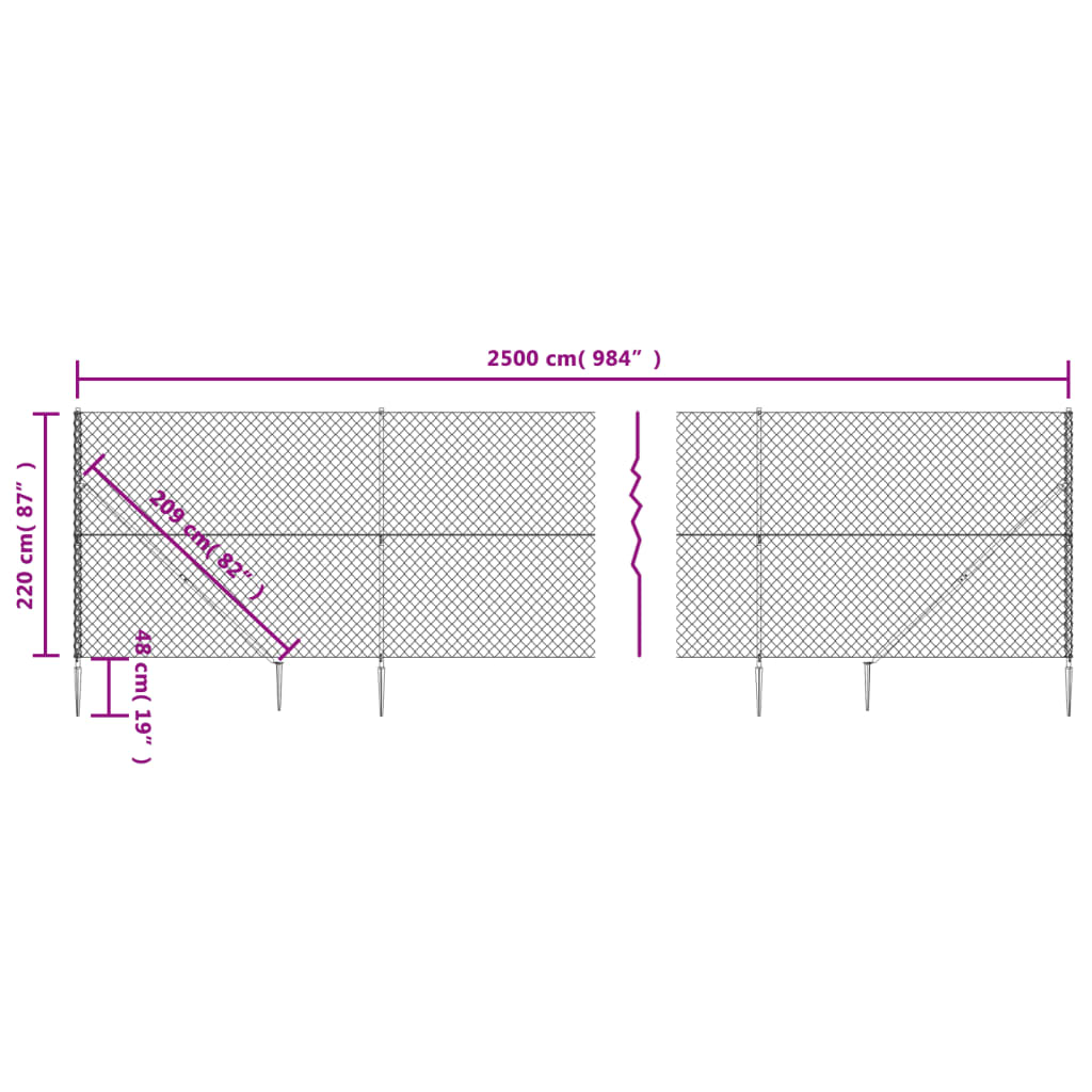 Gaashek met grondankers 2,2x25 m antracietkleurig 2.2 x 25 m Antraciet