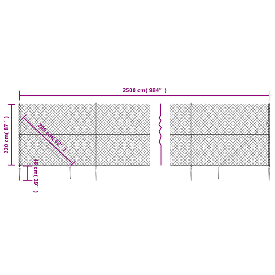 Gaashek met grondankers 2,2x25 m antracietkleurig 2.2 x 25 m Antraciet
