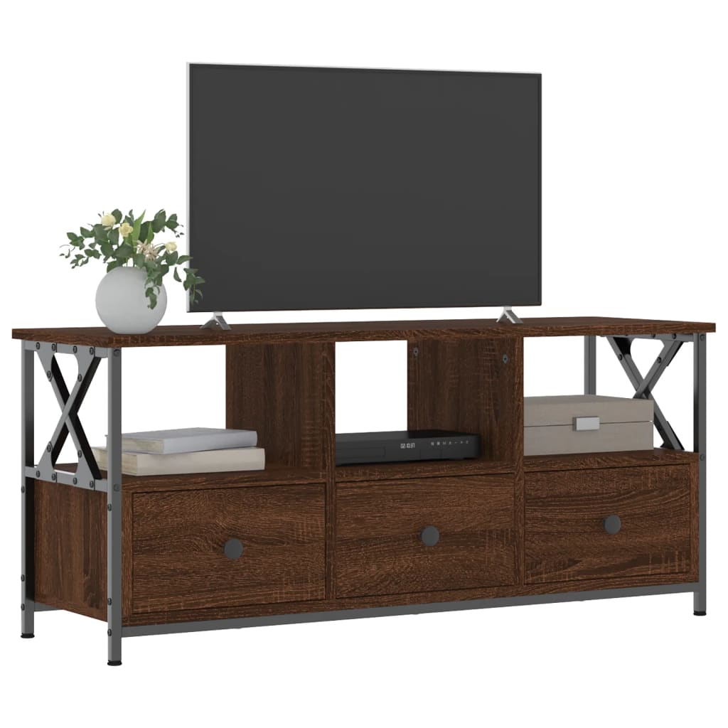 Tv-Meubel Bewerkt Hout En Ijzer Bruin Eikenkleur 102 x 33 x 45 cm Bruineiken