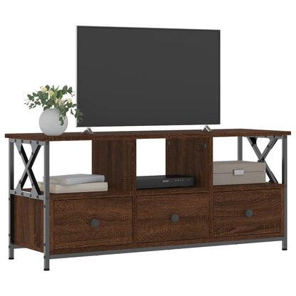 Tv-Meubel Bewerkt Hout En Ijzer Bruin Eikenkleur 102 x 33 x 45 cm Bruineiken