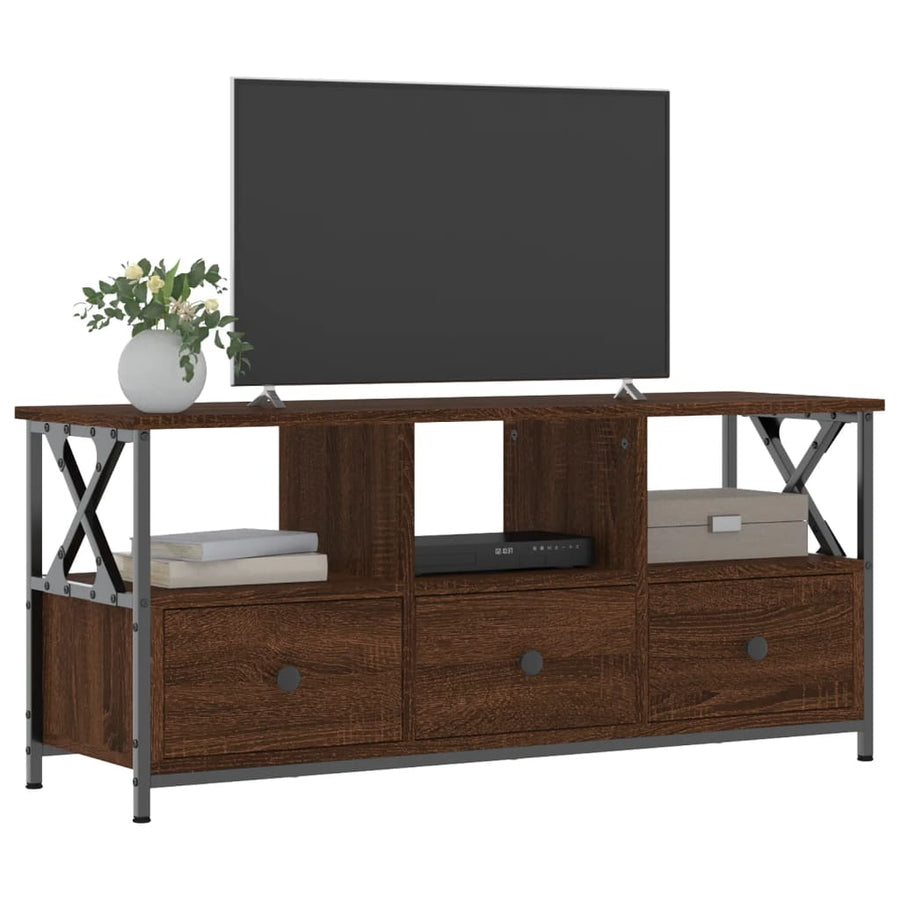 Tv-Meubel Bewerkt Hout En Ijzer Bruin Eikenkleur 102 x 33 x 45 cm Bruineiken