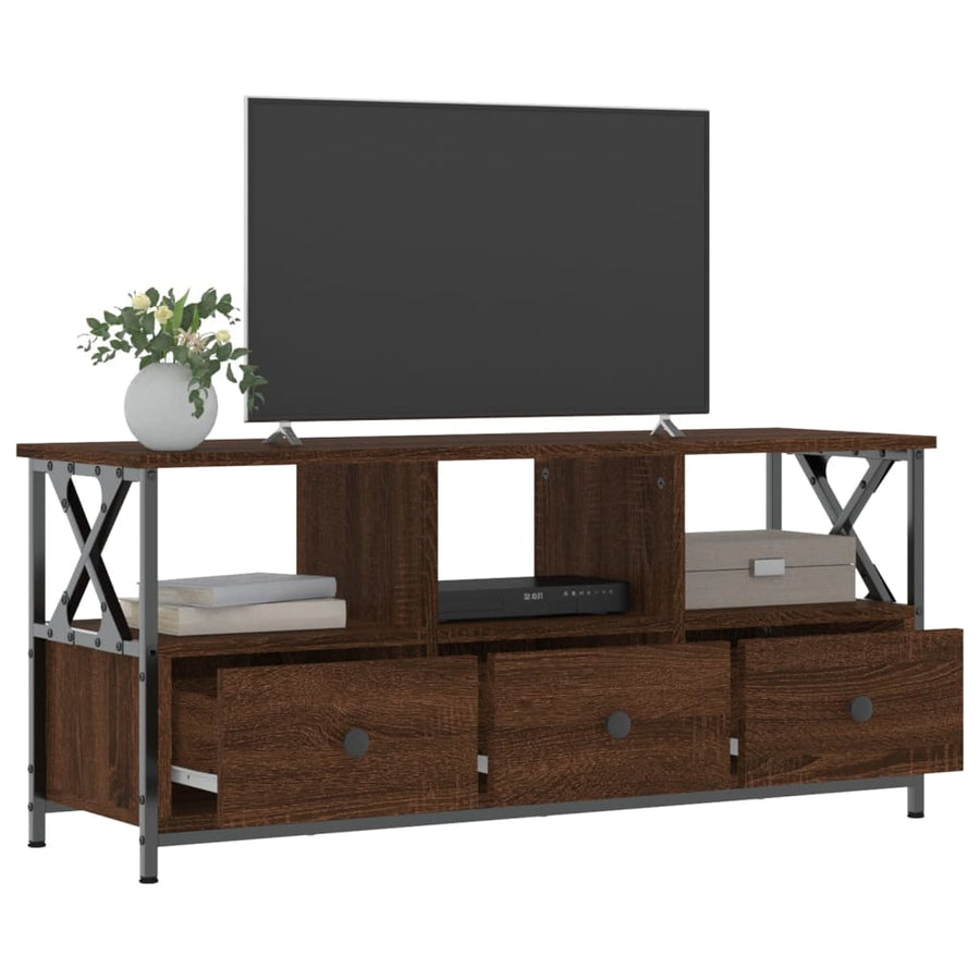 Tv-Meubel Bewerkt Hout En Ijzer Bruin Eikenkleur 102 x 33 x 45 cm Bruineiken